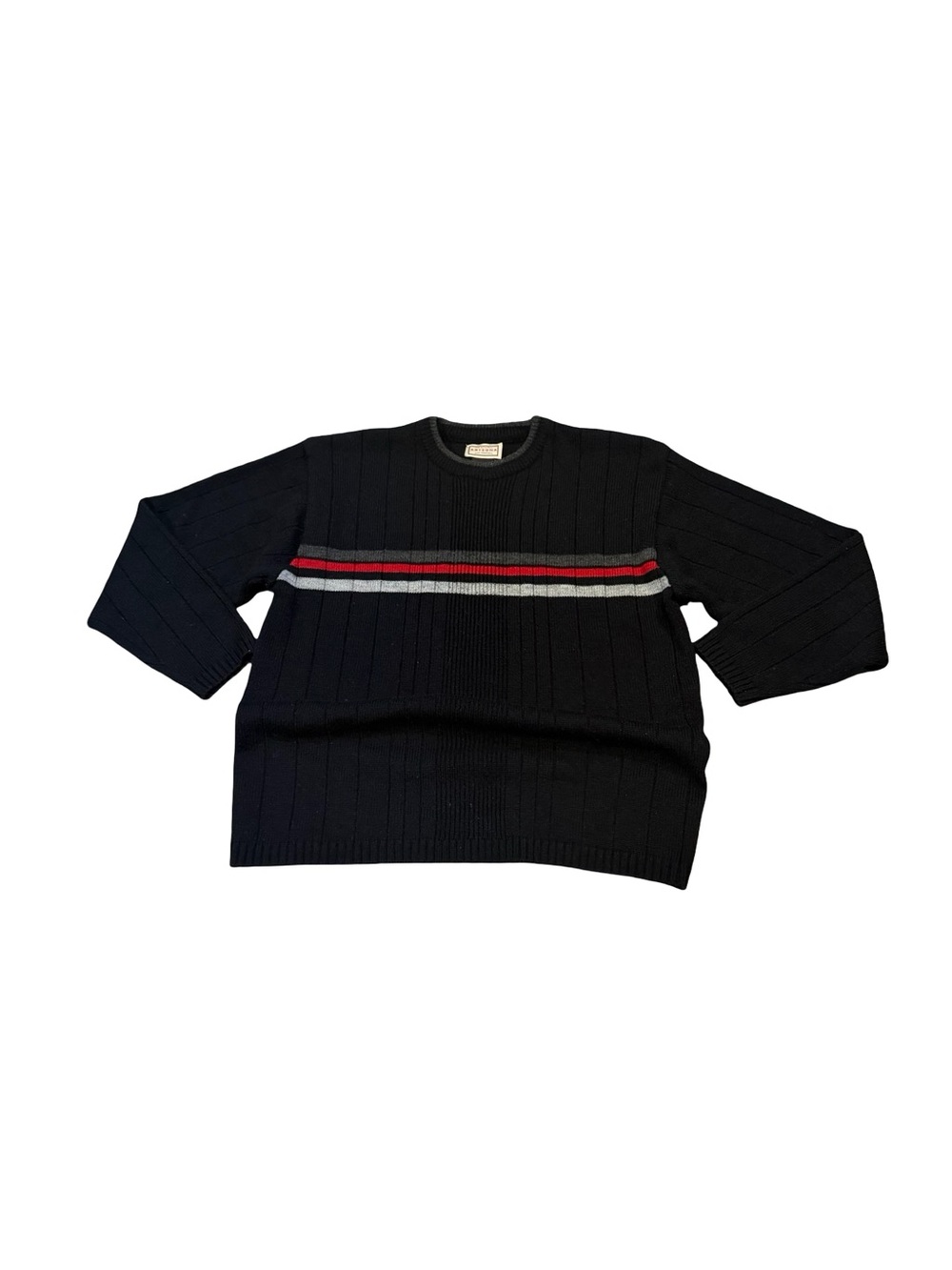 Vintage Arizona Jean Company Black Crewneck Sweater with Red and Gray Stripe
